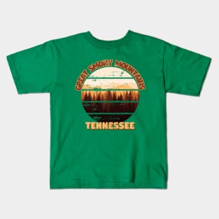 Great Smoky Mountains National Park Tennessee Retro Sunset Distressed Deign Kids T-Shirt